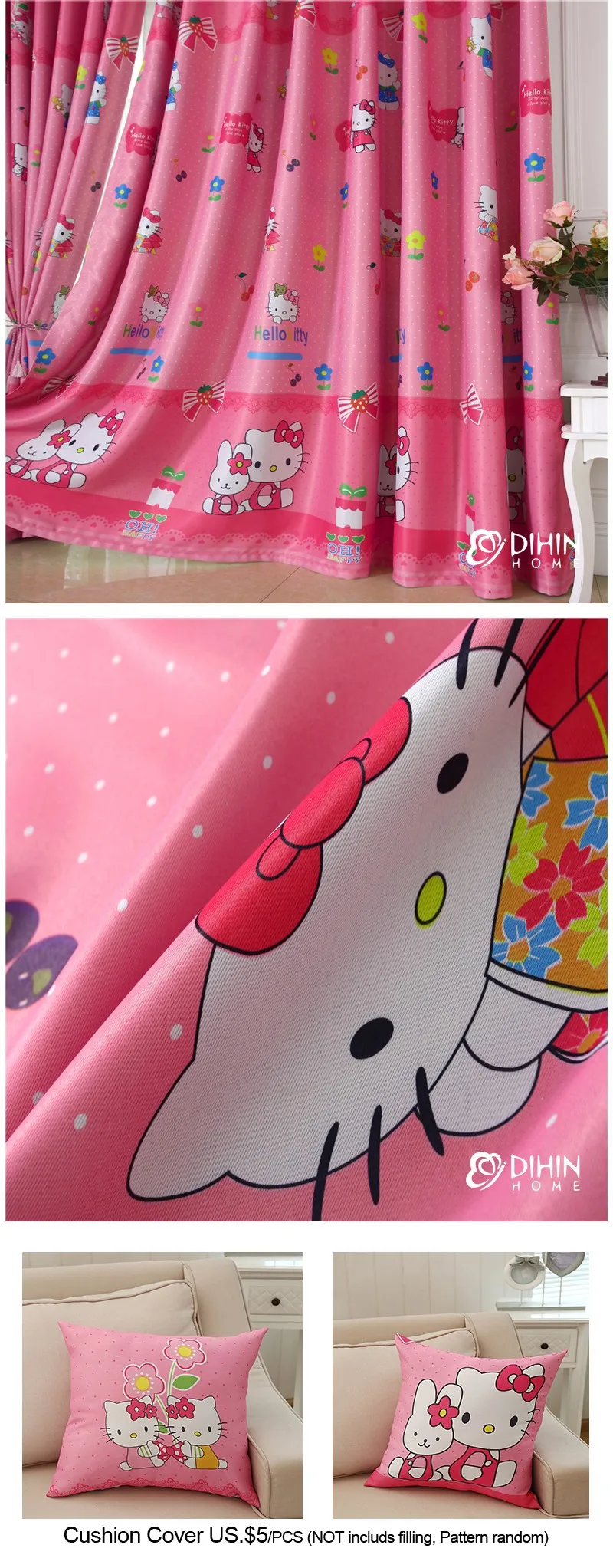 DIHIN 1 шт. Новое поступление Мультяшные розовые цветные занавески s для детской комнаты отвесные занавески для девочек комната готовый продукт