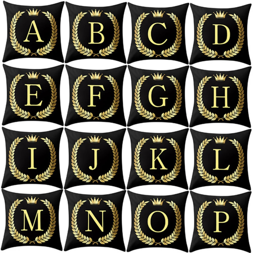 Черно-золотой чехол для подушки "Письмо" размером 45*45 см номер Английский алфавит наволочка из полиэстера для Офис