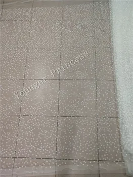

top selling white color star design Hand print glued glitter mesh tulle african lace fabric YG-85 for fashion show dress