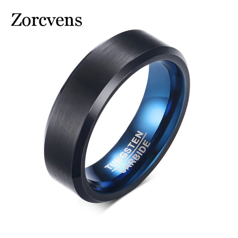 

ZORCVENS 2018 Fashion Ring Tungsten Carbide Wedding Ring 6mm width Blue and Black Color Fashion Jewelry