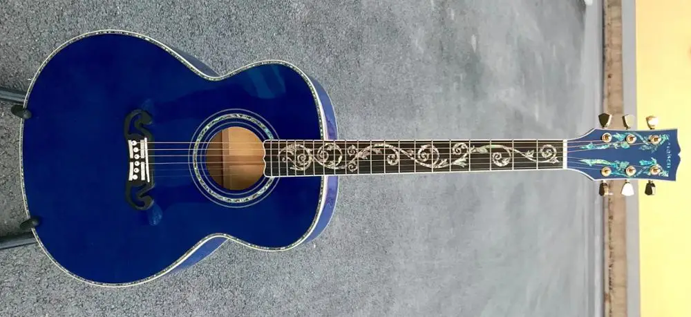 

free shipping blue color finishing abalone 43 inch jumbo Guitarra acustica flamed maple back and side acoustic electric guitar
