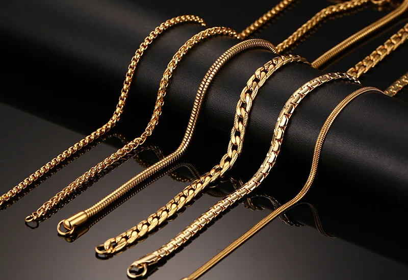 Jewelry - Vnox 24inch Gold-color Chain Necklace Long Stainless Steel Metal Snake/Cable/Round Box Chain