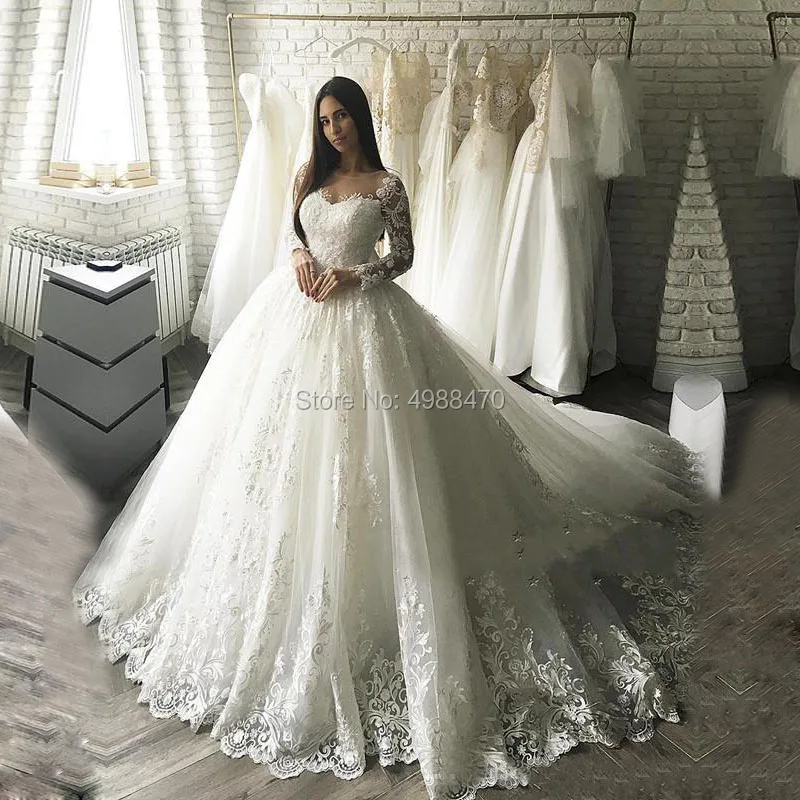 Свадебное платье с длинным рукавом и аппликацией,, сделанное на заказ, бальное платье размера плюс, свадебное платье для невесты