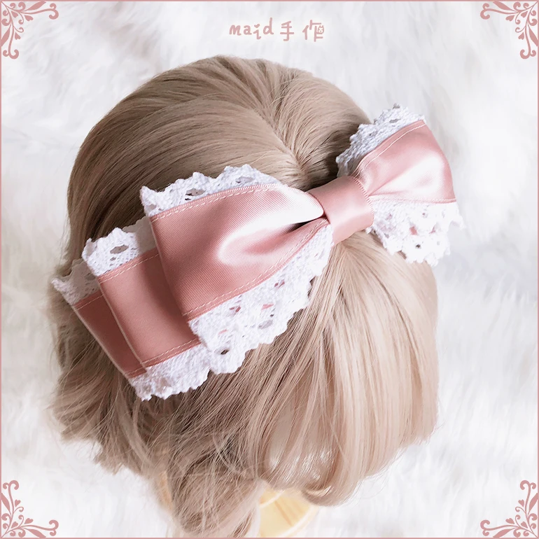 Hand made pink hair ribbon lace kc lolita daily grace bowknot of tire -  AliExpress