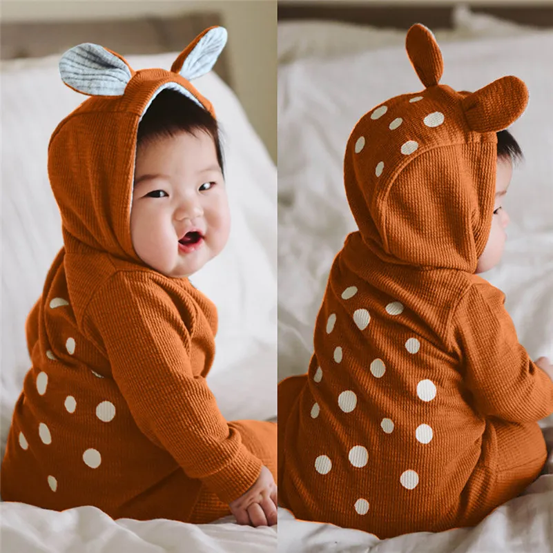

Infant Baby Boy Girl Deer Dot Hooded 3D Ear Romper Jumpsuit Clothes Outfits Veste Pour enfant For childrenboy girl C3