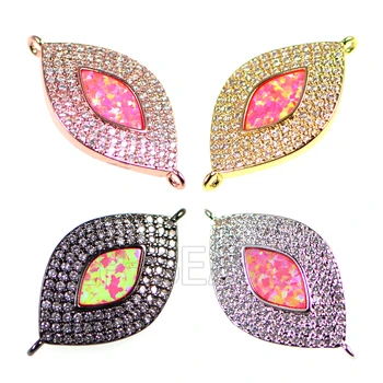 

Top Evil Eye Pink Opal 15x27mm Zircon Micro Pave Gem stones Lucky Bracelet Connector Charm Beads 5pcs/Lot