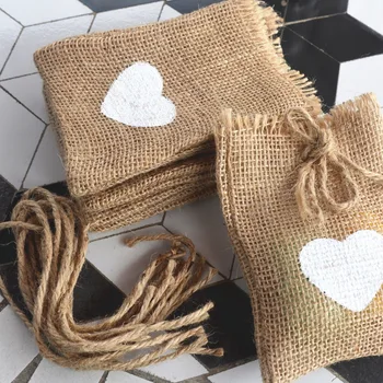 

8 Pcs A Lot Wedding Supply Candy Bag Natural Linen Gift Bag Gunny Bag Rope Linen Wedding Jewelry Bag