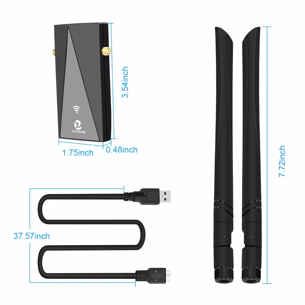 Zoweetek беспроводной Wi Fi адаптер 1200 Мбит/с 802.11ac Dual Band Ethernet приемник г/г 5 г 2dBi телевизионные антенны USB сети Wi-Fi 2,4 для оконные рамы