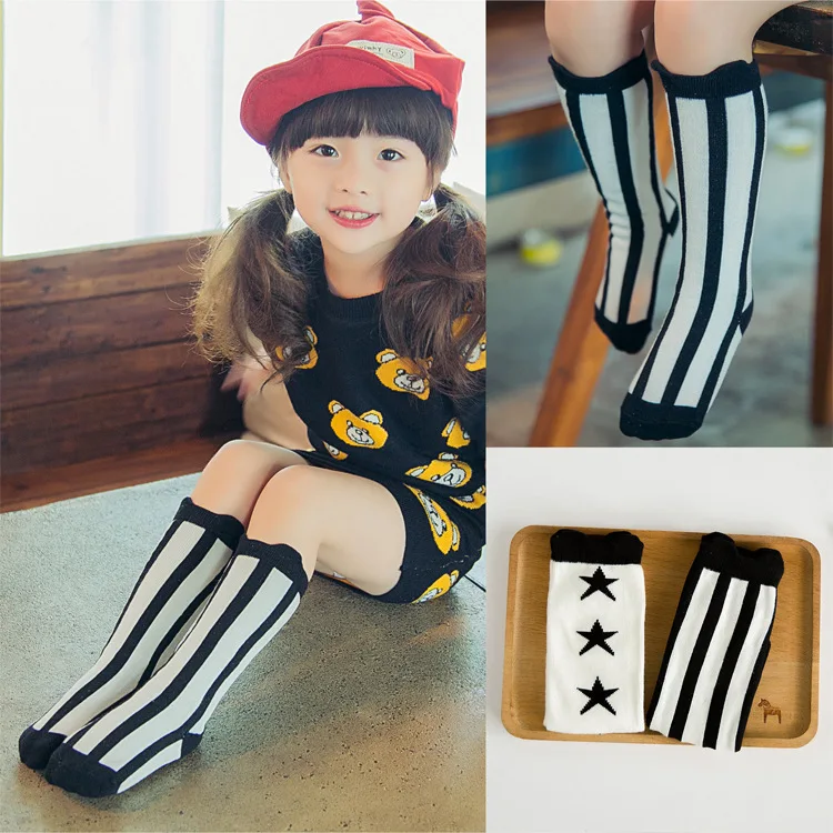 2016 Newest Cotton Girls Socks Vintage Stripe Long Baby Socks Warmer