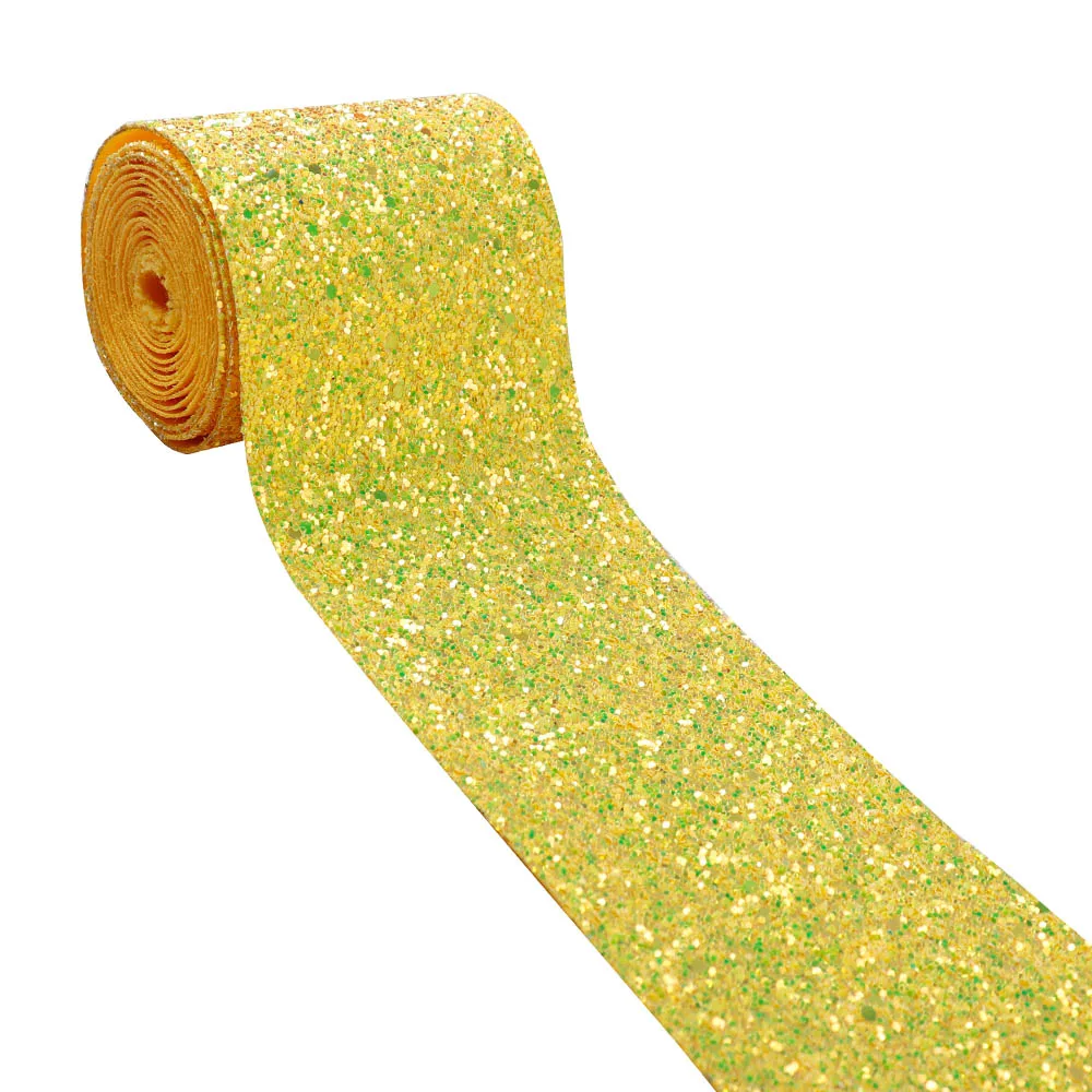 IBOWS 1yard 3'' 75mm Chunky Glitter Ribbon Blingbling Fabric Ribbon Gift Package DIY Hair bows Material Sewing Accessories - Цвет: yellow