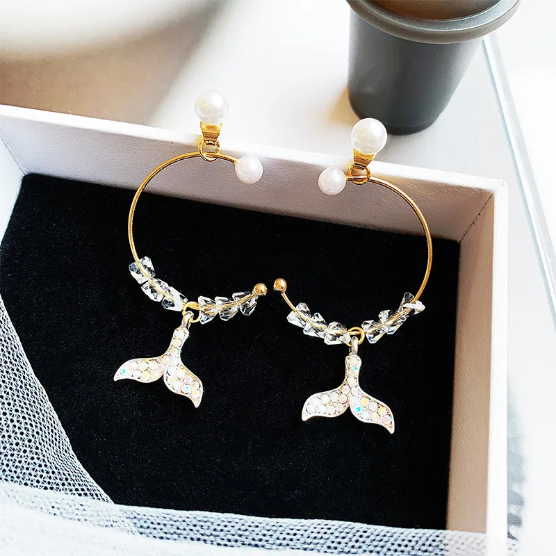 

Dominated 2019 exaggerated style fashion temperament pearl Women Drop earrings Joker long crystal metal circle earrings