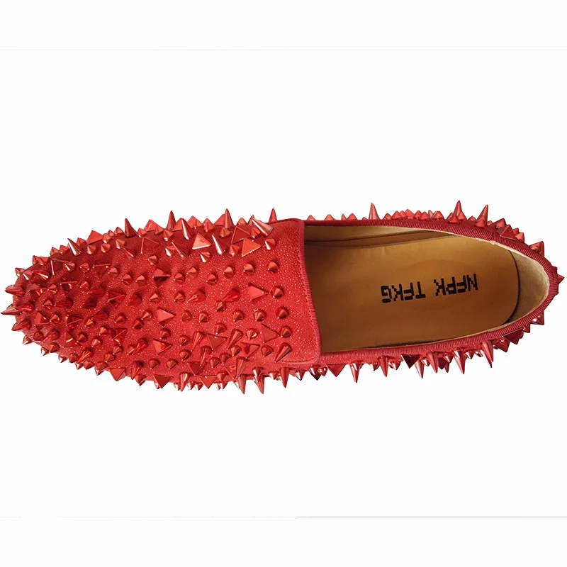 Большие размеры для мужчин Роскошные модные натуральная кожа длинные обувь с заклепками красной подошвой на ботинок ручной работы вечерние ночной клуб Лоферы zapato