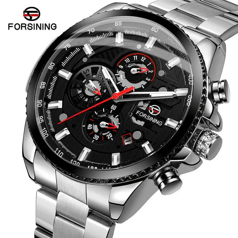 Классические мужские часы черные часы приборной панели три глаза шесть иглы роскошные мужские спортивные механические Автоматические часы Montre Homme@ 50