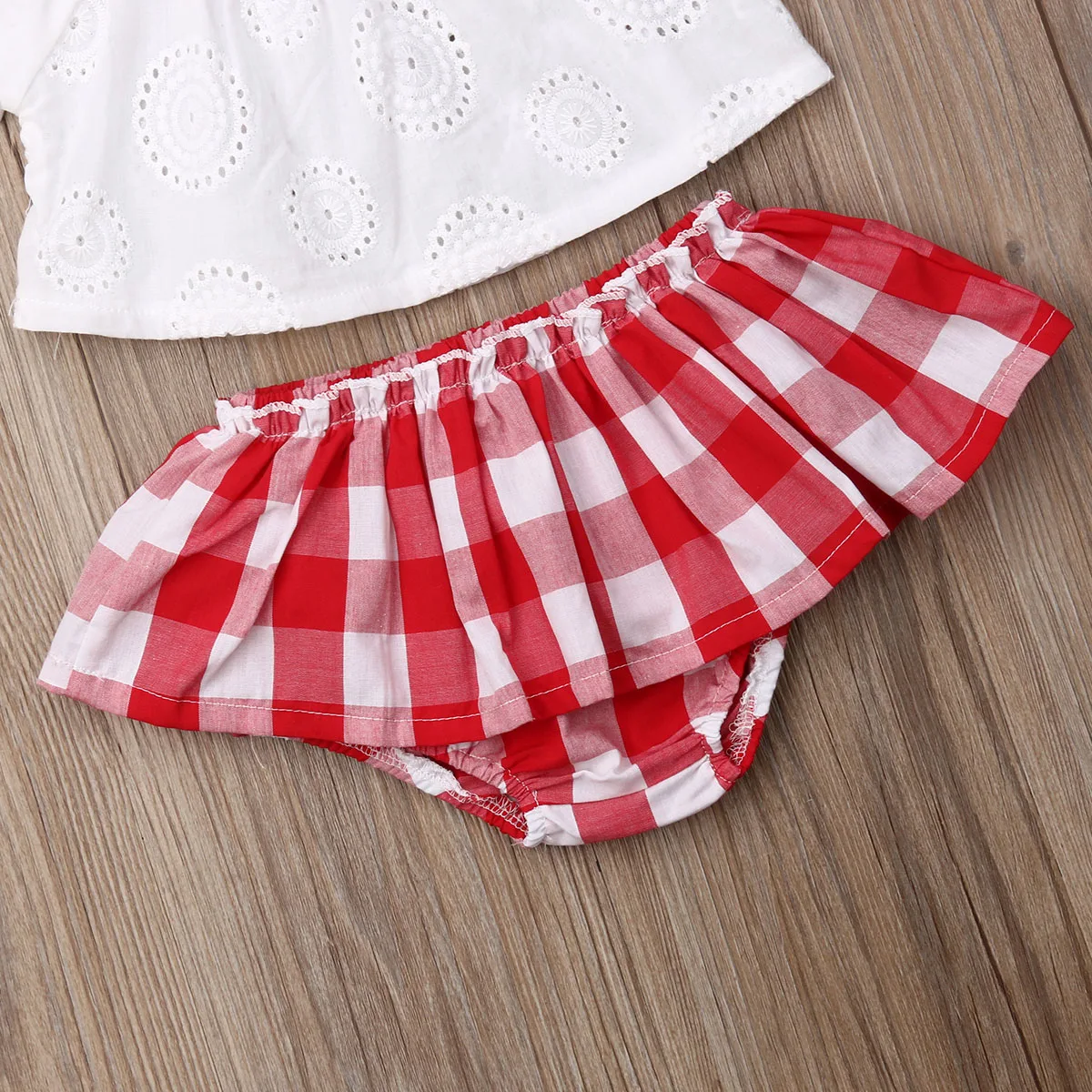 best Baby Clothing Set 0-24M 3pcs Baby Girls Clothes Set Solid White Off Shoulder Shirt Tops Red Plaid Skirts Girls Hairband Kids Set Baby Girl Outfits Baby Clothing Set luxury