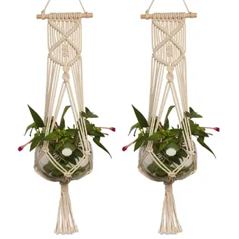 

Large-sized Plant Hanging Basket Handmade Rope Flower Pots Holder Fine Hemp Rope Net Flower Pot Plant Lanyard Garden Decor 20E
