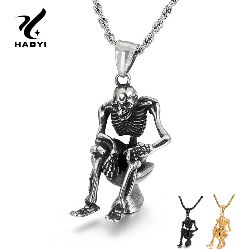 

Stainless Steel The Skeleton Man Pendant Necklace For Men Skull Zombie Necklace Fashion Male Jewelry