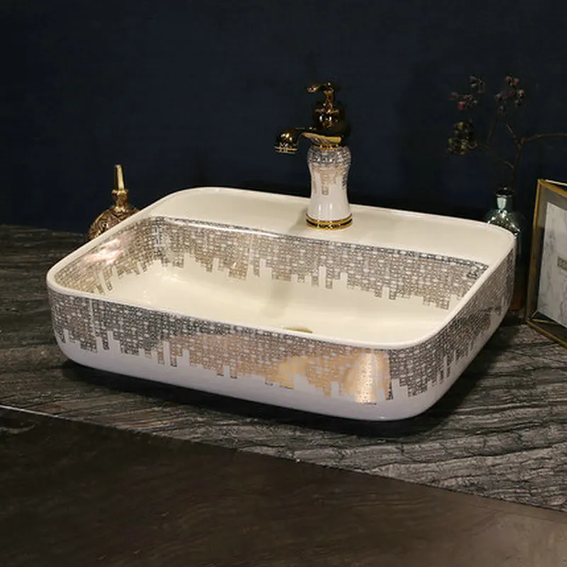 Us 251 93 50 Off Modern Stylish Silver Mosaic Rectangular Countertop Ceramic Bathroom Sink Wash Basin In Bathroom Sinks From Home Improvement On