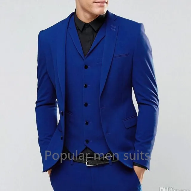 

3-piece (Jacket+Pants+Vest) Groom Mens Royal Blue Custom Made 2018 New Classic Wedding Business Slim Fit Party Prom Suit Men
