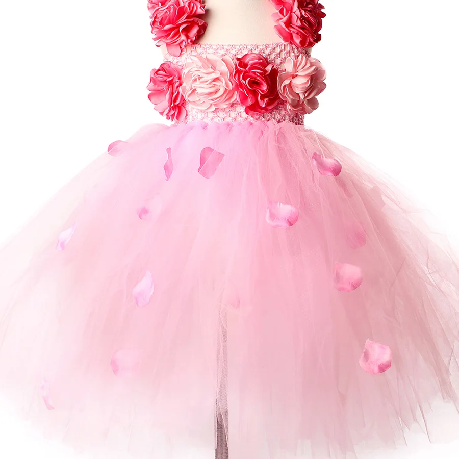 Girl Pink Flower Princess Tutu Dress with Hair Hoop Children Fancy Wedding (10)
