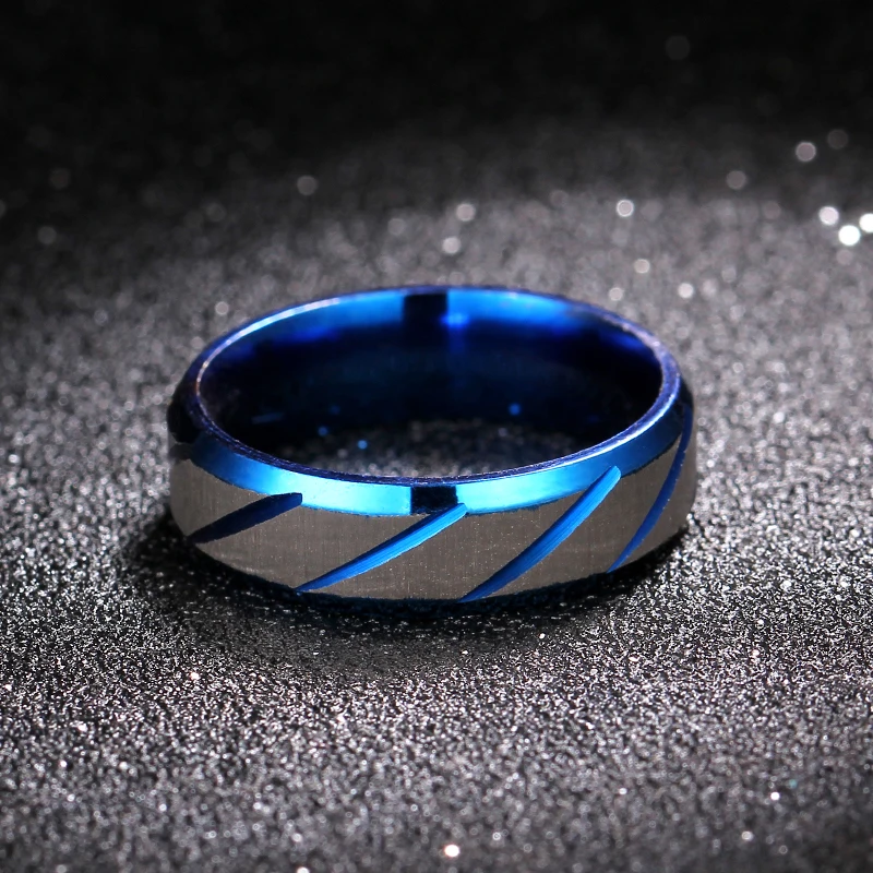 

6mm Blue Twill Ring Titanium Brushed Ring for Men and Women