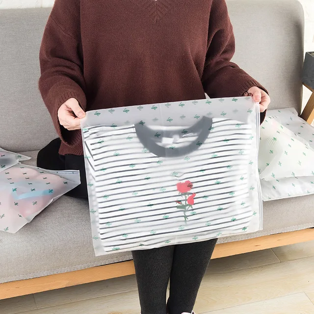 Transparent Clothes Storage Bag Luggage Waterproof Storage Bag Cactus Cat Print Plastic Travel Organizer Shoes Bag with Lock
