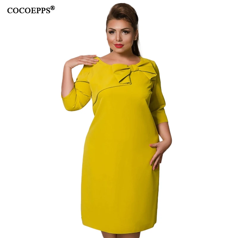 COCOEPPS осень зима новые женские платья сплошного размера плюс элегантные женские платья с бантом модные большие размеры три четверти