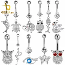 G23titan 11 Стильные Кольца для пупка в виде животных 14 г, хирургическая титановая штанга с серебряным кристаллом для пирсинга пупка, ювелирные изделия для пирсинга