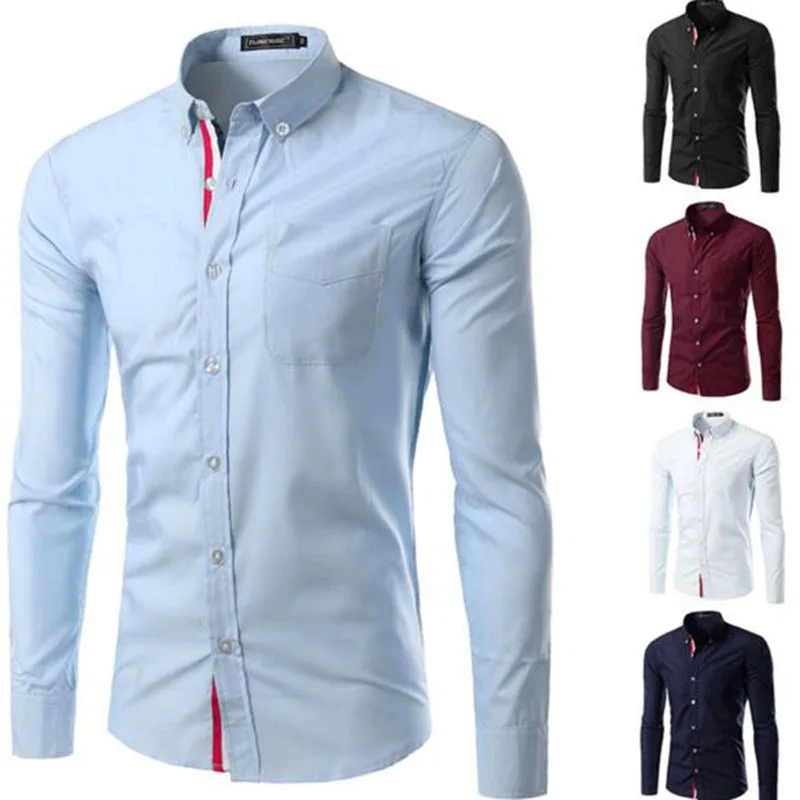 

Business Men Dress Shirts Camisa Long Sleeve Patchwork Single Breasted Comtrast Color Cotton Comfortable Breathable Shirts Ch