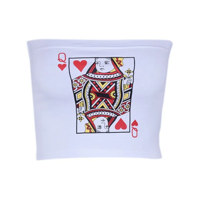 New Women Playing Card Printed Tube Tops Tight Sexy Strapless Off Shoulder Crop Tops White Stretch Tube Top Women Streetwear H8 New Women Playing Card Printed Tube Tops Tight Sexy Strapless Off Shoulder Crop Tops White Stretch Tube Top Women Streetwear H8