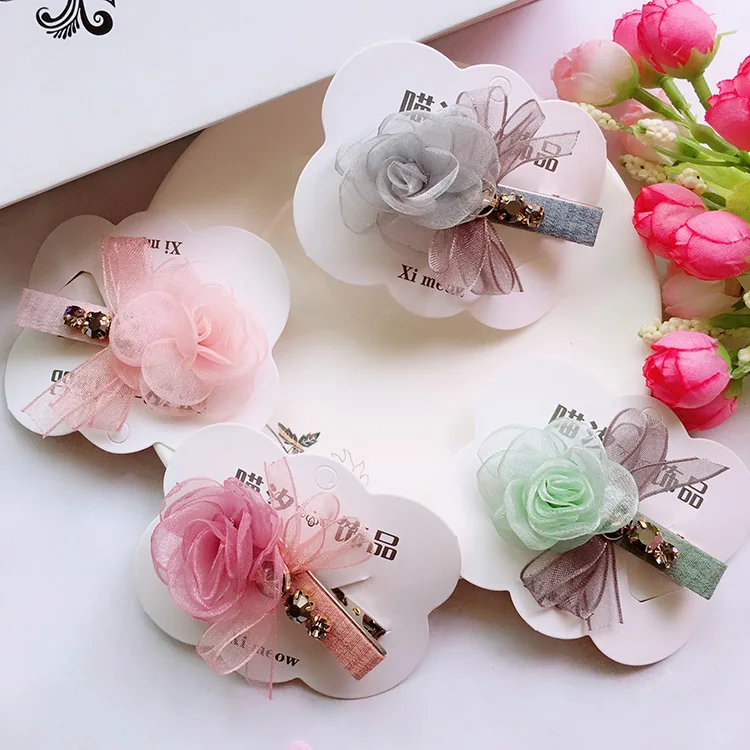 

Pet Cats Grooming Accessories Clips Dogs Rose bow with a clip of bangs 6cm 5pcs/lot