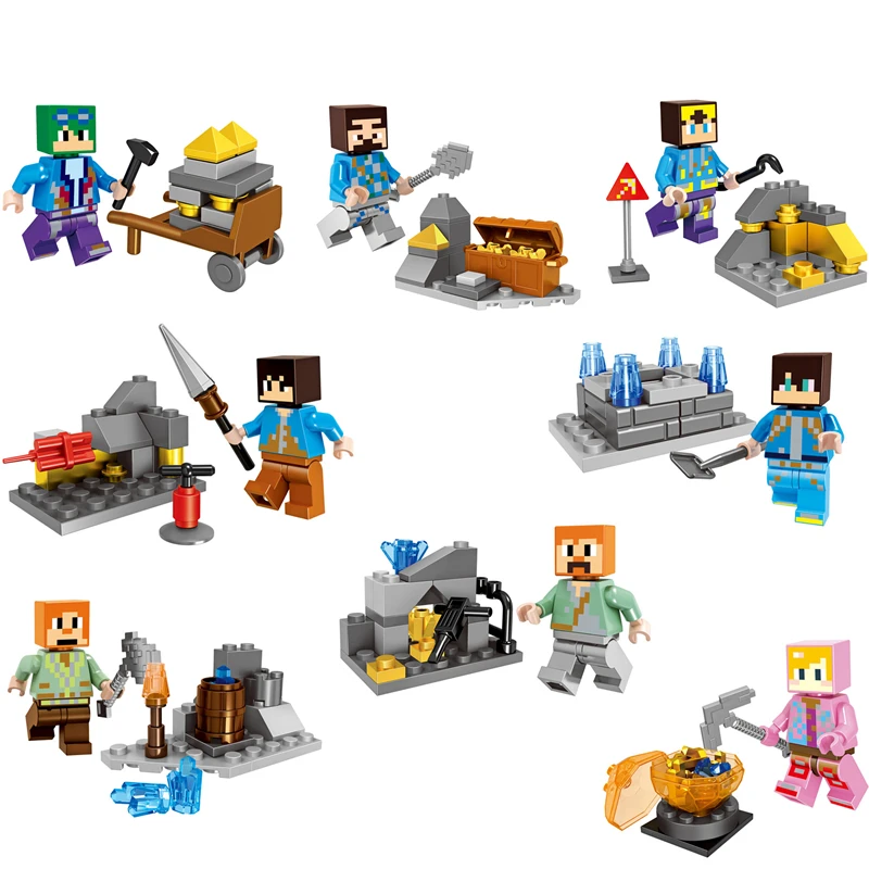 

Minecrafted LegoINGlys Cave Brick The Gold Mine Steve Skeleton Alex Zombies LegoINGlys Minecrafted Action Figures kid Toy Blocks
