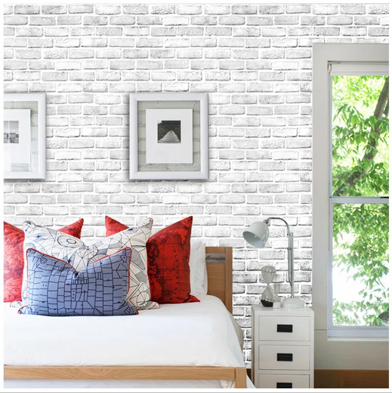 

60*60cm White Retro Brick Wall Sticker Decor Self-adhesive Rustic Effect Stone Design Kitchen Wall Paper Sticking Stickers
