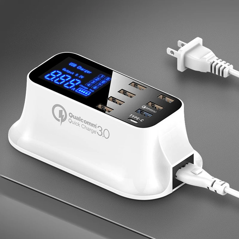 

USB Charging Station, 8-Port USB Charger Desktop Charger with QC 3.0 and Smart Identification for iPhone Samsung Xiaomi