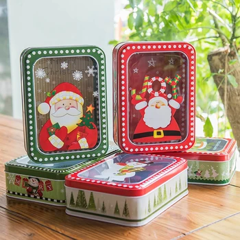 

New Arrival! 2pcs/lot Transparent Cover 2019 New Printings Christmas Tin Candy & Cookies Box Chocolate Gift Storage Box