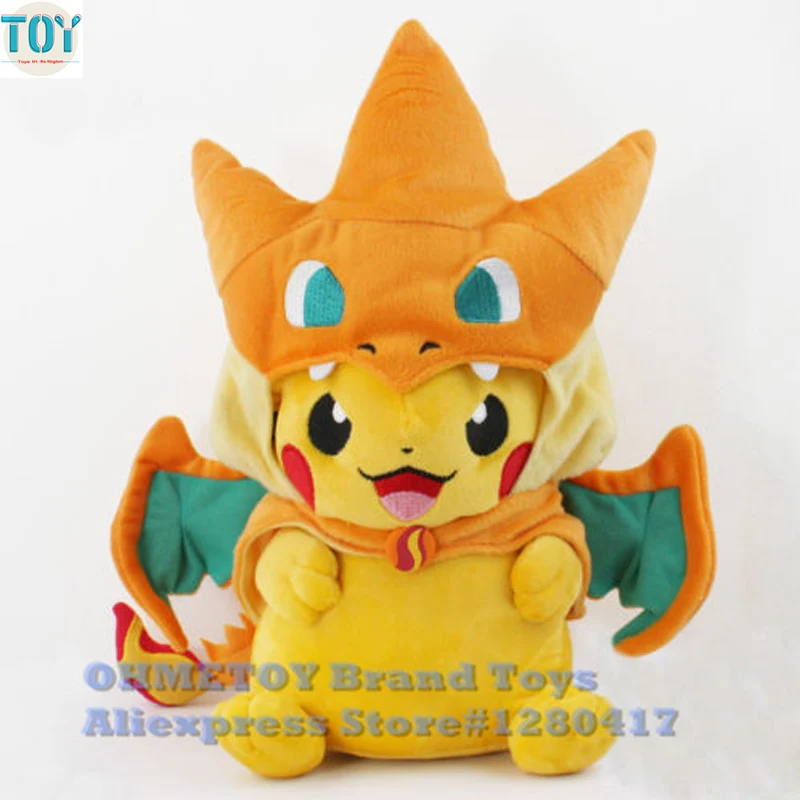 

OHMETOY Pikachu Cosplay Charizard With Hat Plush Baby Dolls Stuffed Animal Toy 25cm Kid Birthday Gift Juguetes