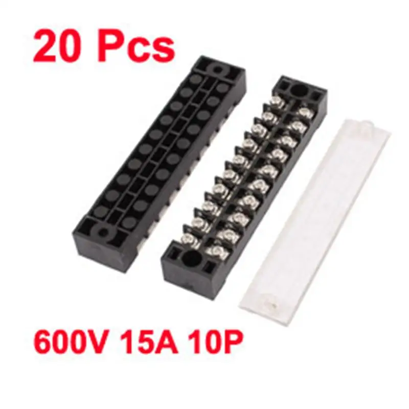 20 Pcs Terminal Blocks 2 Rows 10 Position Wire Protector 600V 15A