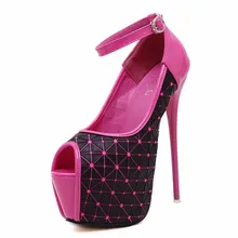 High Quality 2016 Shoes Woman Mixed Color Green Red and White Super High Thin Heels Peep Toe Buckle Strap Summer Fashion Pumps