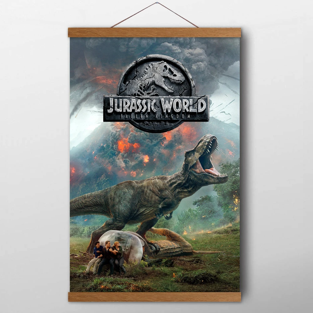 映画ジュラシックワールド2恐竜ウォールアートポスターキャンバス布プリントリビングルームの装飾のための無垢材のスクロール絵の具 絵画 書道 Aliexpress