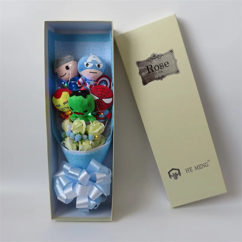 

The Avengers Captain America& spider-man&Iron man&The hulk with Artificial Flowers bouquets Valentine's Day graduation