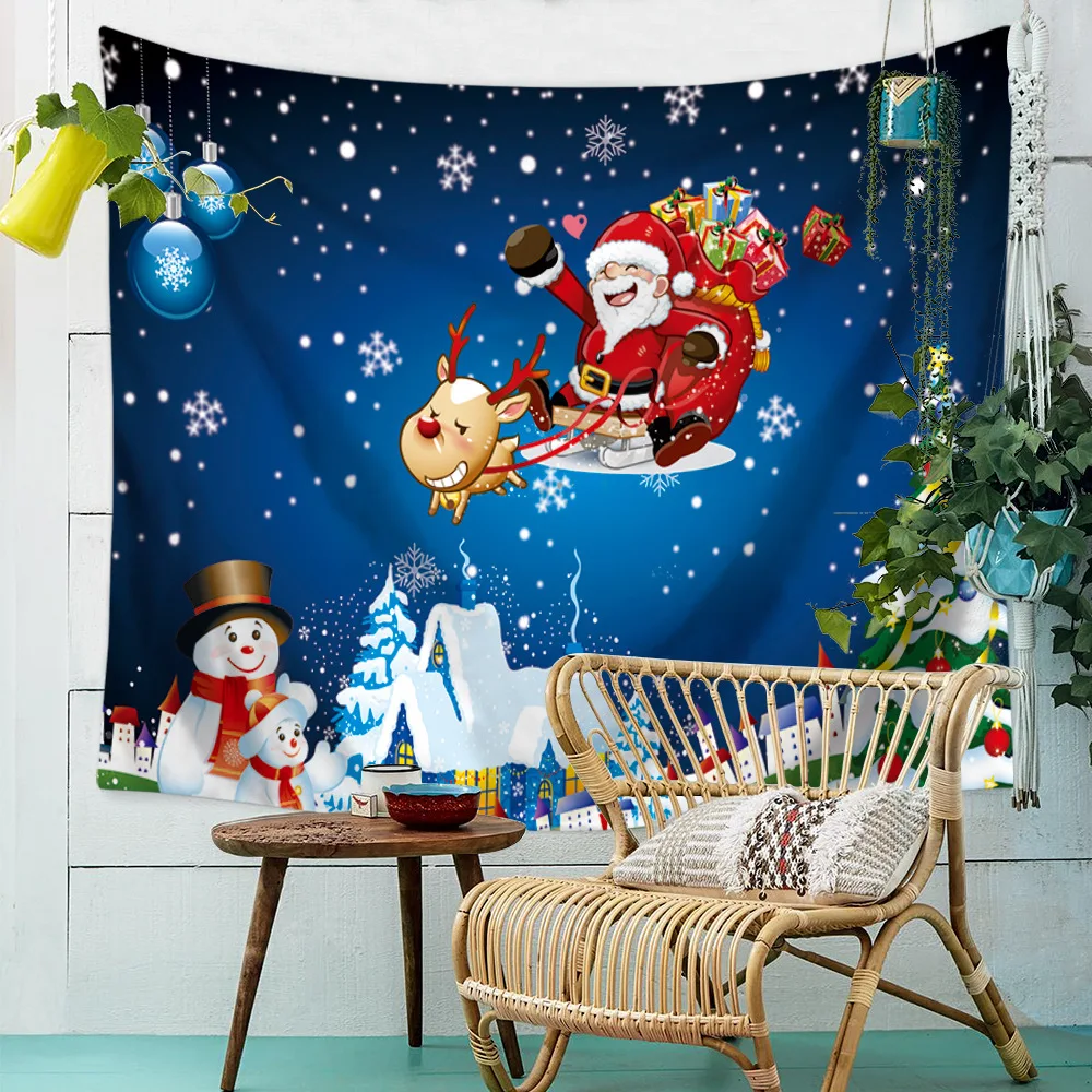 Merry Christmas Xmas Snowman Tapestry Cloth Hanging Sandy Winter