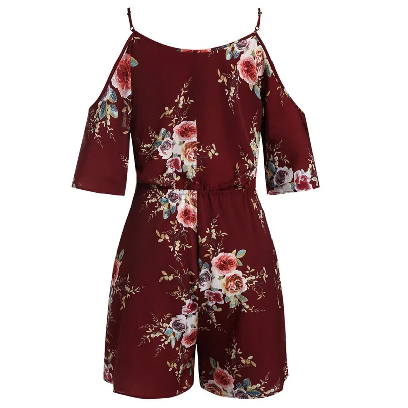 Womens Plus Size Bohemian Floral Casual Playsuits New 2019 Fashion Sexy Cold Shoulder Jumpsuit Bodysuit V-Neck Romper #E11 (22)