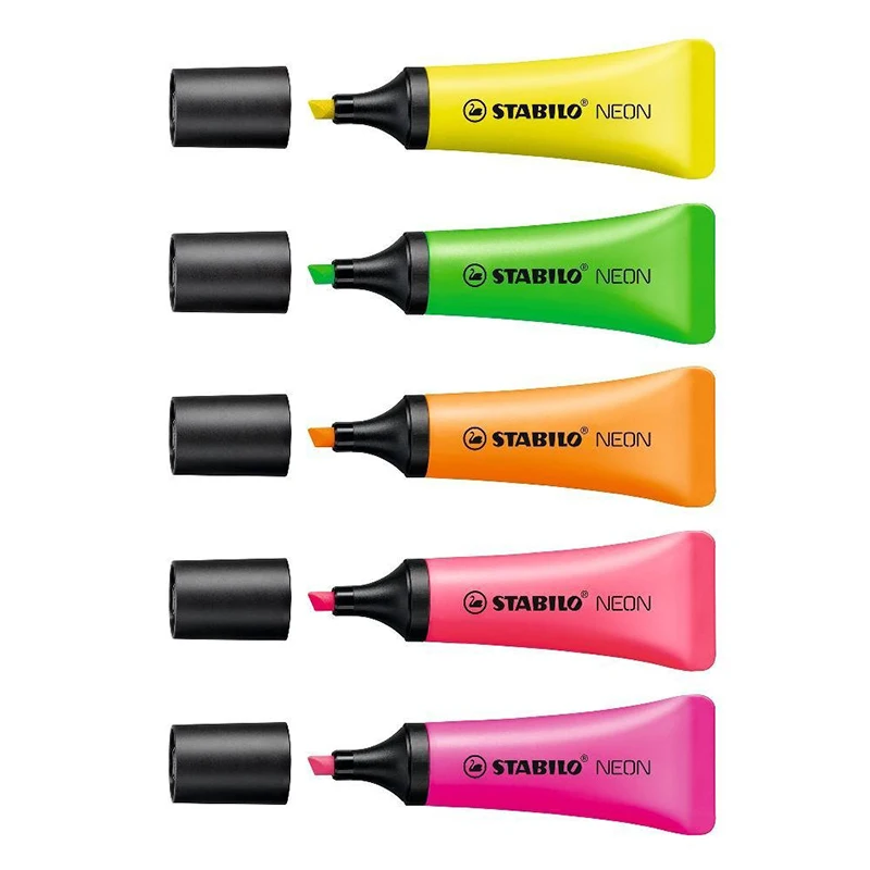 

5 colors/set STABILO Marker Pen NEON 72 Oblique Nib Toothpaste Highlighter Pen Students School Office Stationery