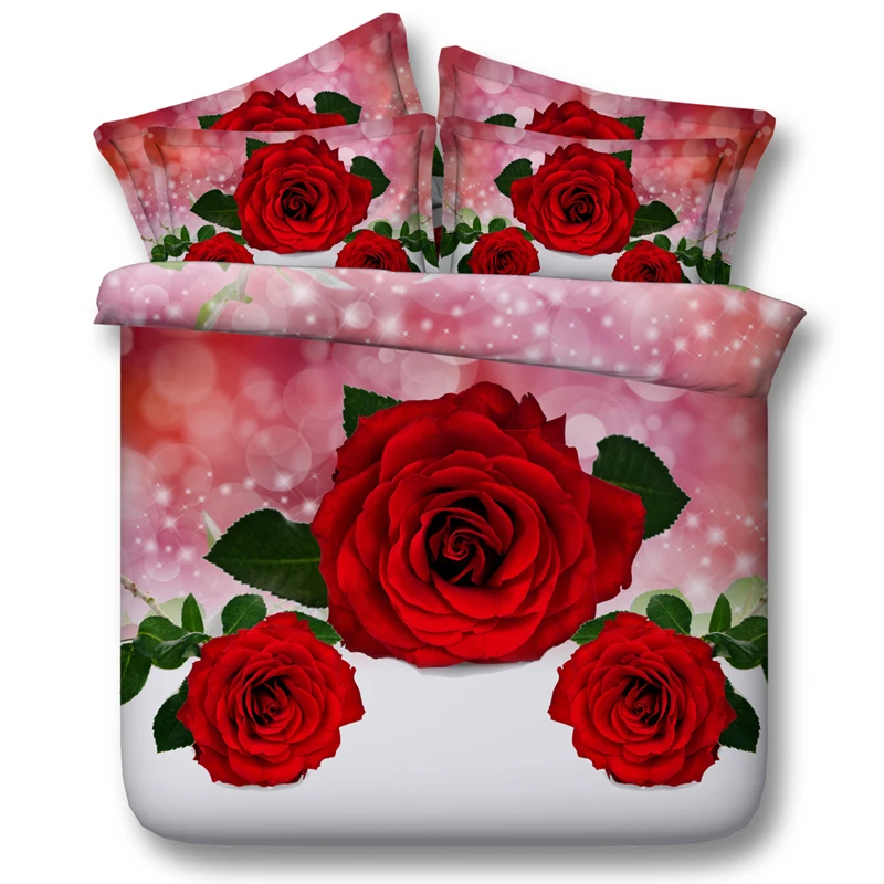 3D Red Rose Bedding set bed cover Queen size duvet covers sheets Roses