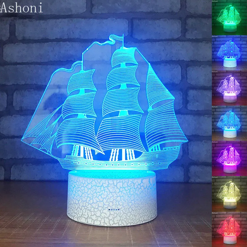 

Sailboat Shape 3D Night Lights Creative Toy Lights LED USB Touch Button Table Lamp for Party Decoration Gifts