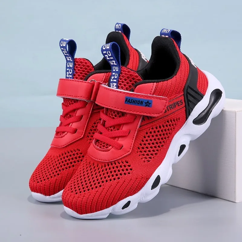 new red sneakers Весенне-осенняя дышащая сетчатая детская обувь для мальчиков и девочек; легкая Нескользящая обувь для бега; Повседневная уличная детская обувь; кроссовки - Цвет: new red sneakers