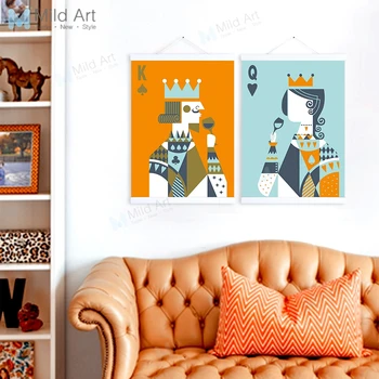 

Vintage Retro Abstarct Poker King Queen Love Couple Wooden Framed Posters Wall Art Pictures Wedding Decor Canvas Painting Scroll