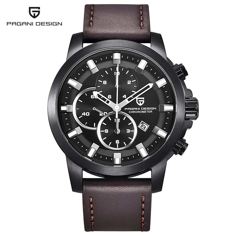 brown black balck Модный бренд Водонепроницаемый Для мужчин спортивные часы многофункциональные кварц военная кожаный Для мужчин s наручные часы Relogio Masculino Pagani - Цвет: brown black balck