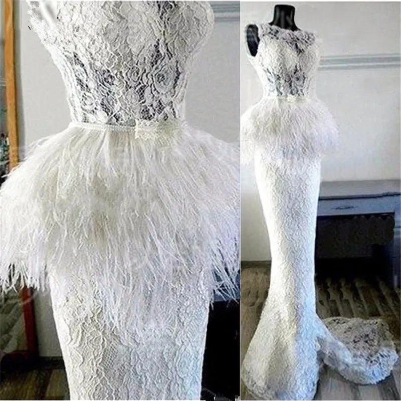 White Dress With Feathers At The Bottom Luxury White Feathers Evening Dresses 2019 Aibye Muslim Sleeve Formal