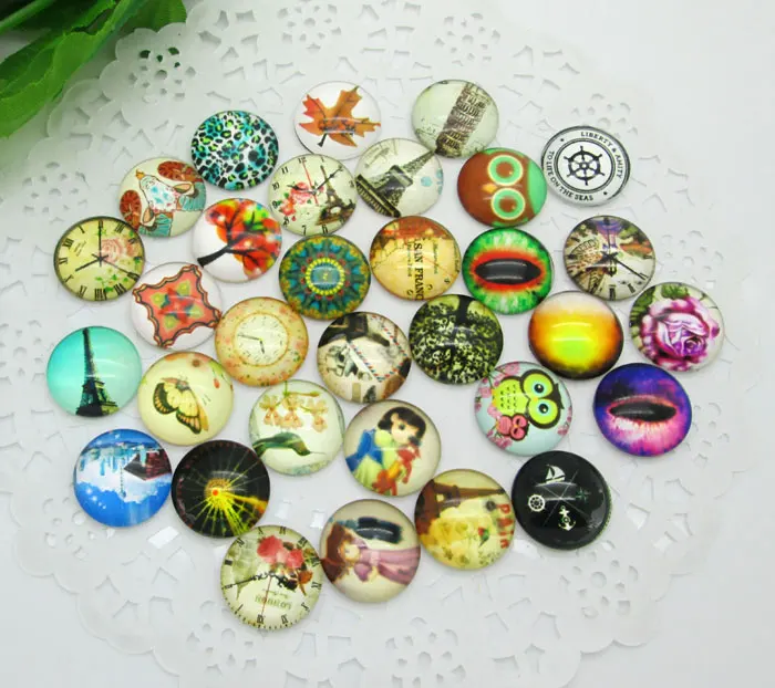 

50pcs 12mm Round Mixed Domed Magnifying Clear Glass Cabochon Scrapbooking Embellishments Fridge Magnets DIY Accessories