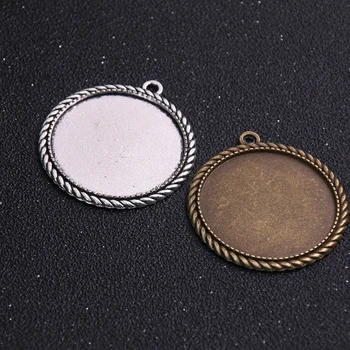 

5pcs/lot two colors circular Pattern Tray Cameo Setting Pendant Charm Size 25mm 6B999